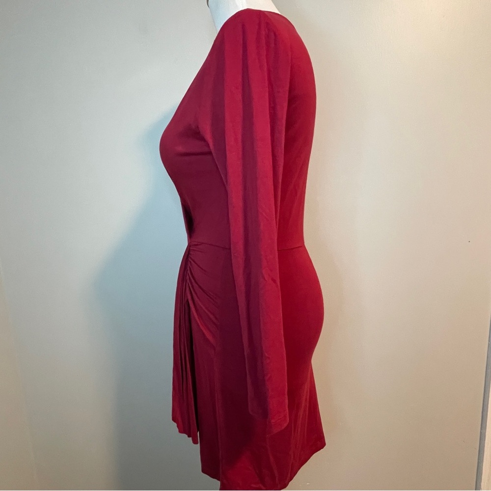 Fraiche by J cranberry red asymmetrical faux wrap mini dress - Picture 3 of 6